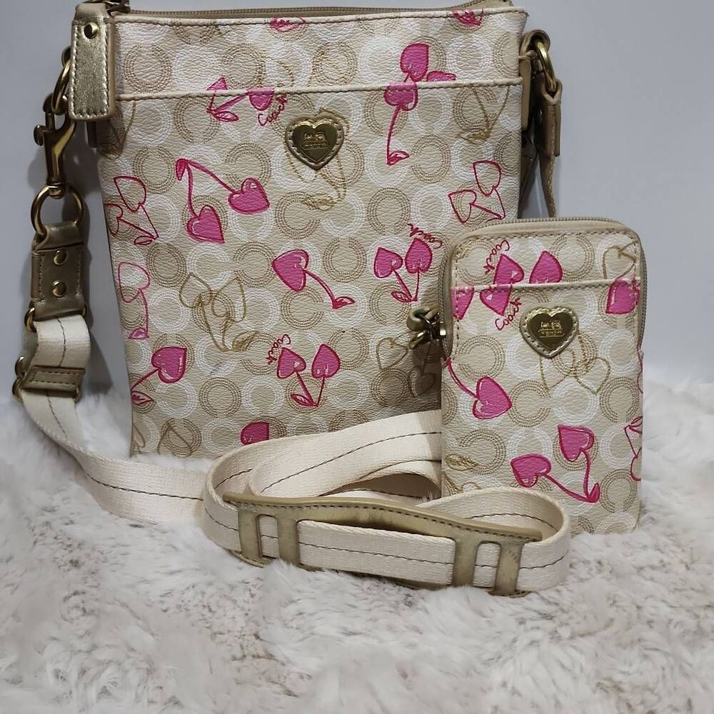 Coach Waverly Op Art Cherries Coated Signature Swingpack Crossbody bag Set Y2K-E